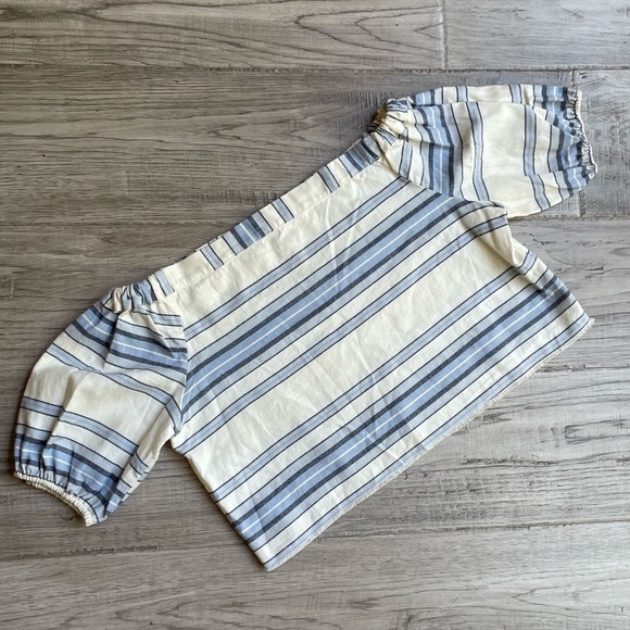 Lemlem Halima Crop Top Striped Off The Shoulder Linen/Cotton Off White/Blue SZ M - Picture 2 of 16
